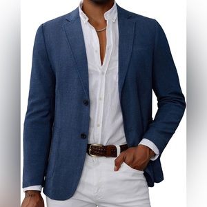 NWT GRACE KARIN Men’s Lightweight 2 Button Blazer Sport Coat-Denim Blue-Large
